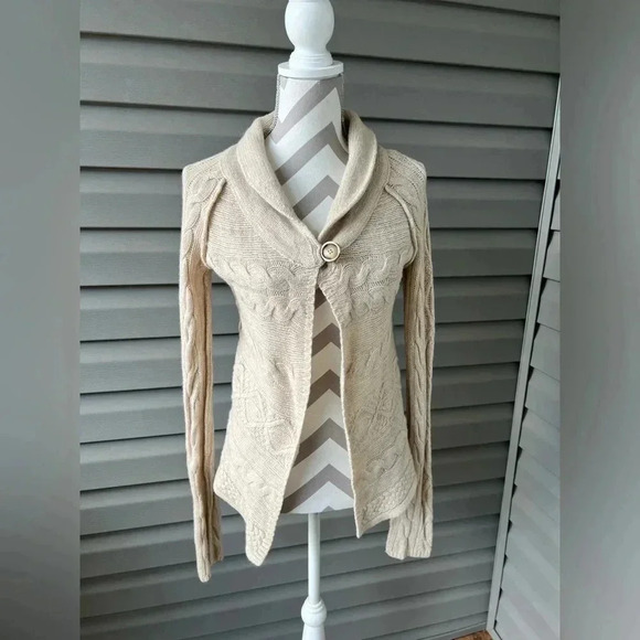 Y2k Banana Republic Alpaca Blend Cable Knit Babydoll Cardigan Sweater Sz M - Picture 1 of 8
